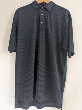 FootJoy Polo Shirt Mens Large Blue Striped Short Sleeve Collared Golf Athletic